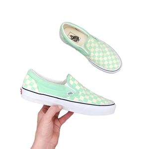 VANS Mint green checkered classic slipon sneakers
